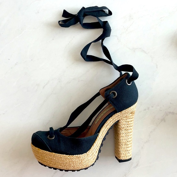 Pura Lopez black linen platform espadrille heels - Picture 4 of 8